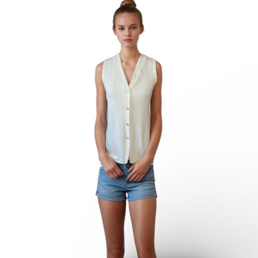 Expressions cream button down vest v-neck vintage clean girl scandi girl cottage